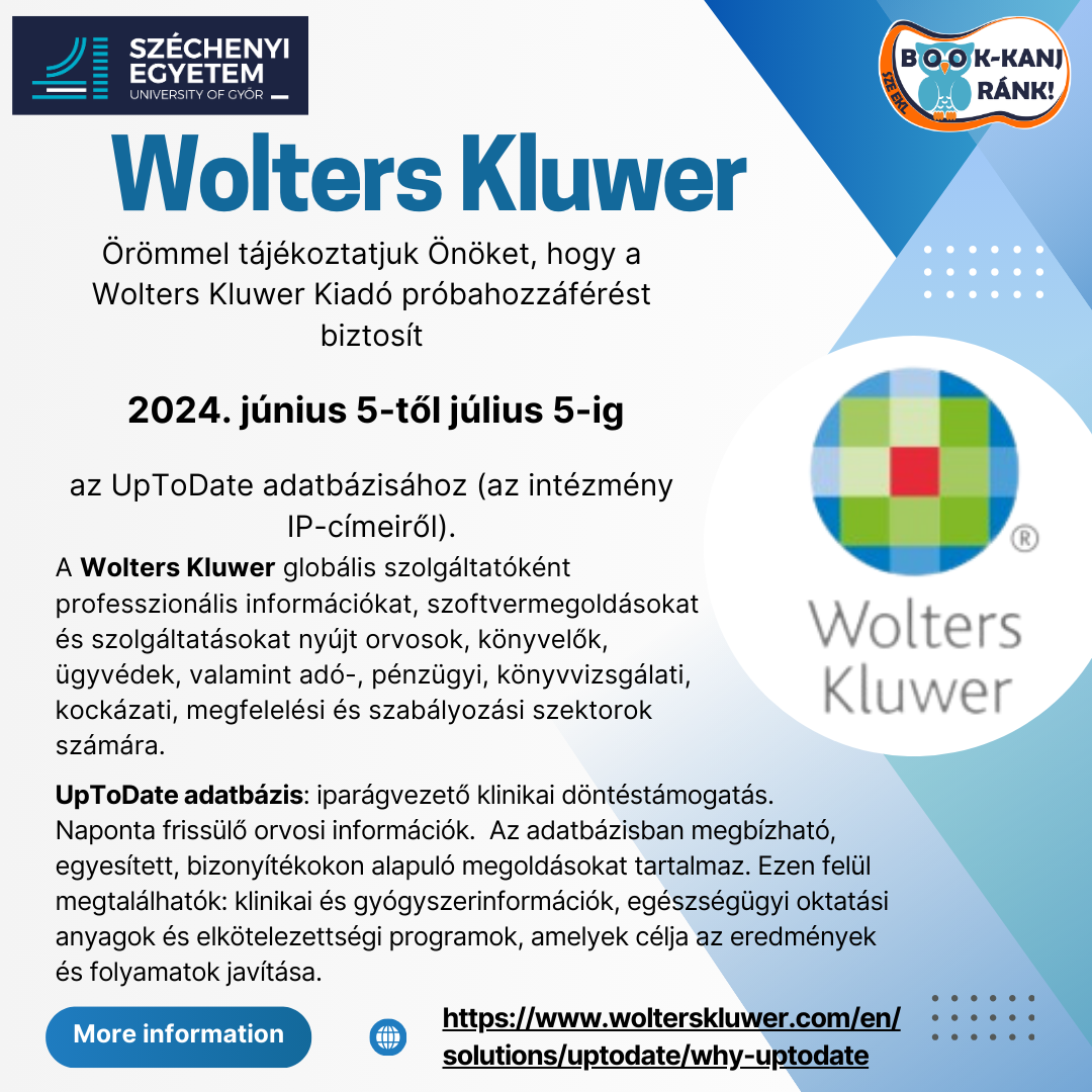 Próbahozzáférés a Wolters Kluwer Kiadó UpToDate adatbázisához
